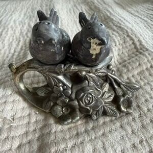 Vintage‎ Japan Silver Plate Love Bird Salt Pepper Shakers Floral Branch